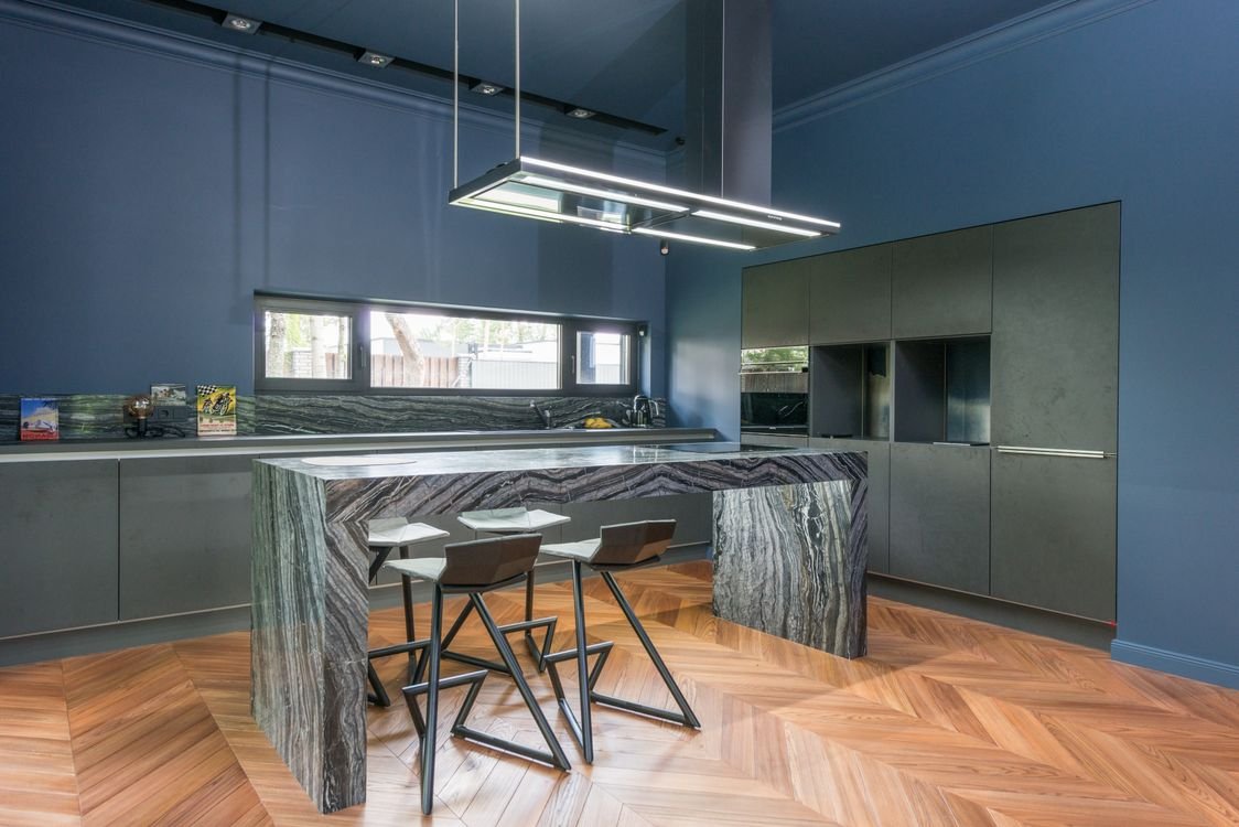 Modular kitchen design inspiration with an island and integrated storage